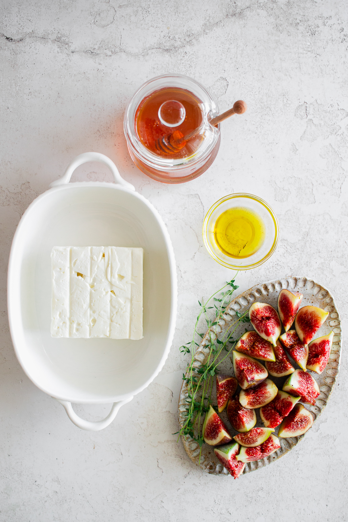 Ingredients for baked feta recipe.